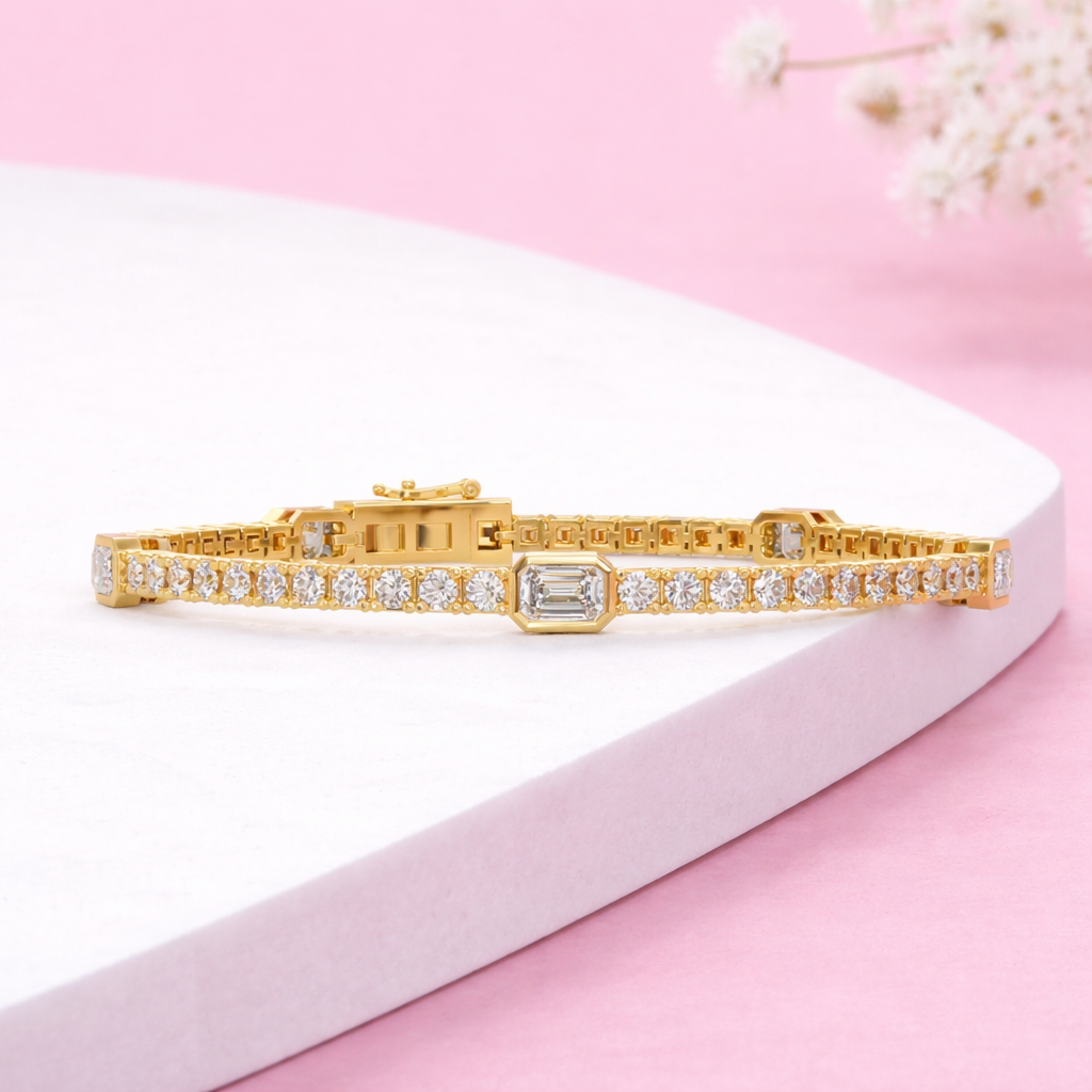 Lab Grown Diamond 4.25 CTW Octagon Tennis Bracelet-925 Sterling Silver