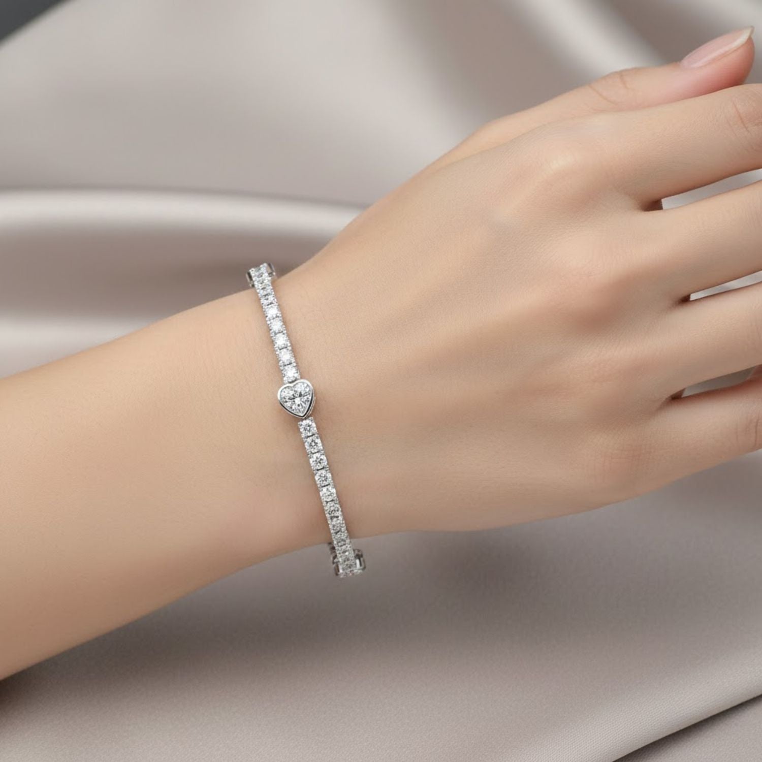 Lab Grown Diamond 4.40 CTW Heart Tennis Bracelet-925 Sterling Silver