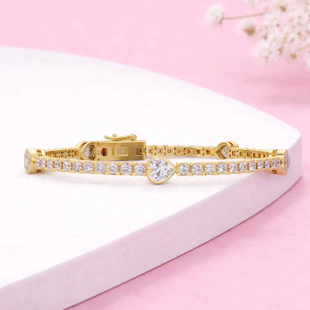 Lab Grown Diamond 4.40 CTW Heart Tennis Bracelet-925 Sterling Silver