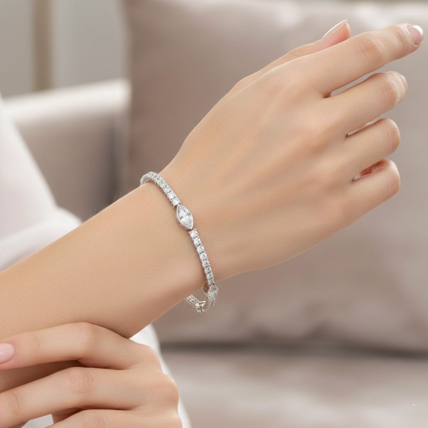 Lab Grown Diamond 4.35 CTW Marquise Tennis Bracelet-925 Sterling Silver