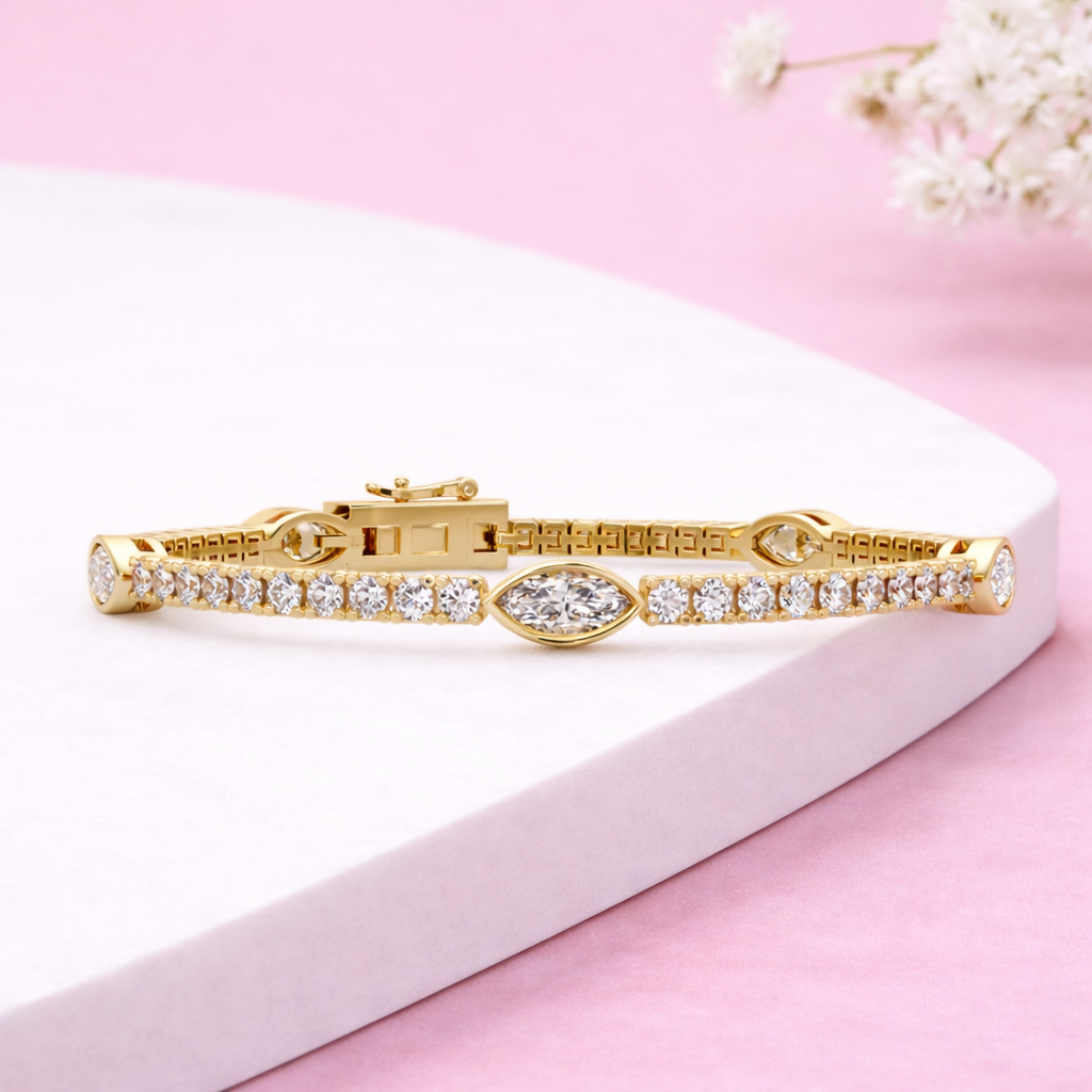 Lab Grown Diamond 4.35 CTW Marquise Tennis Bracelet-925 Sterling Silver