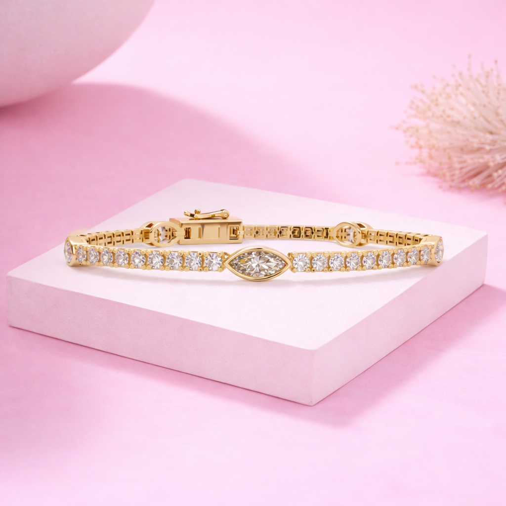 Lab Grown Diamond 4.35 CTW Marquise Tennis Bracelet-925 Sterling Silver