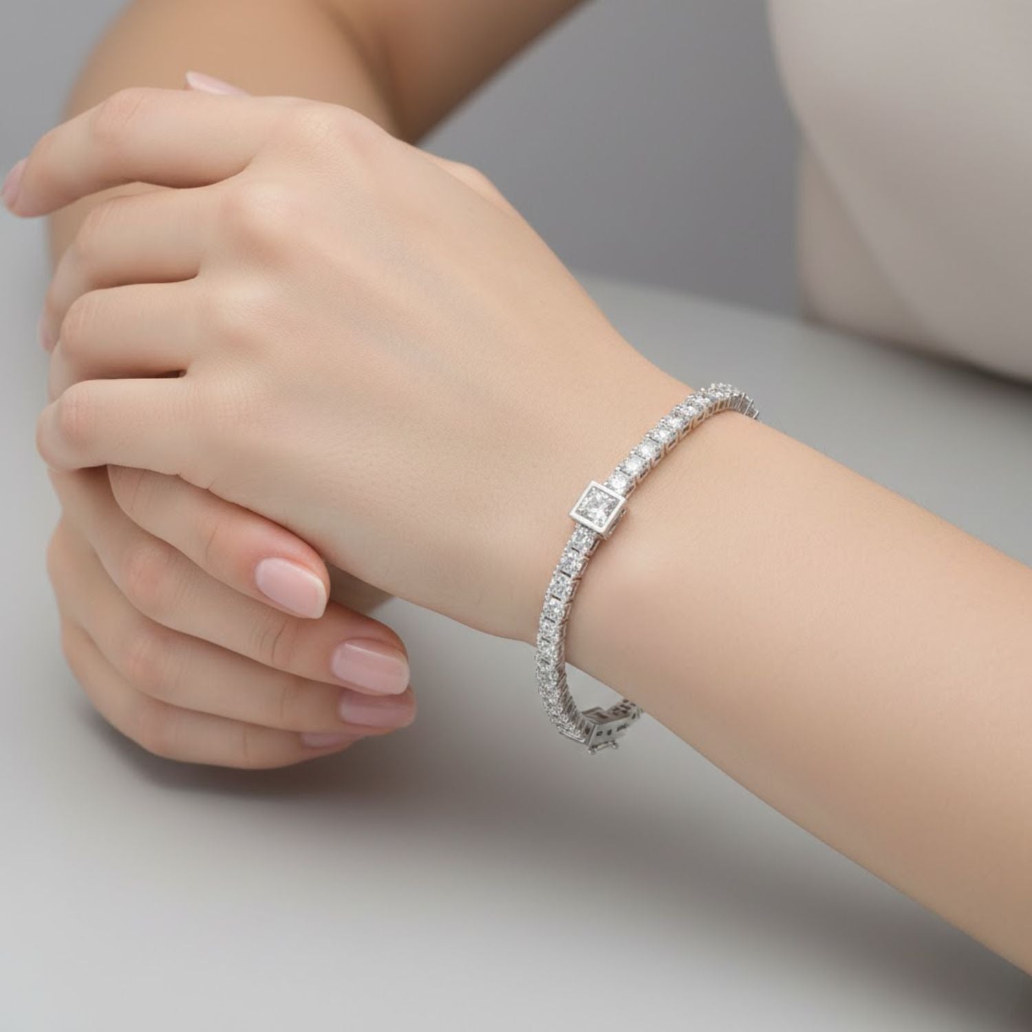 Lab Grown Diamond 4.50 CTW Square Tennis Bracelet-925 Sterling Silver