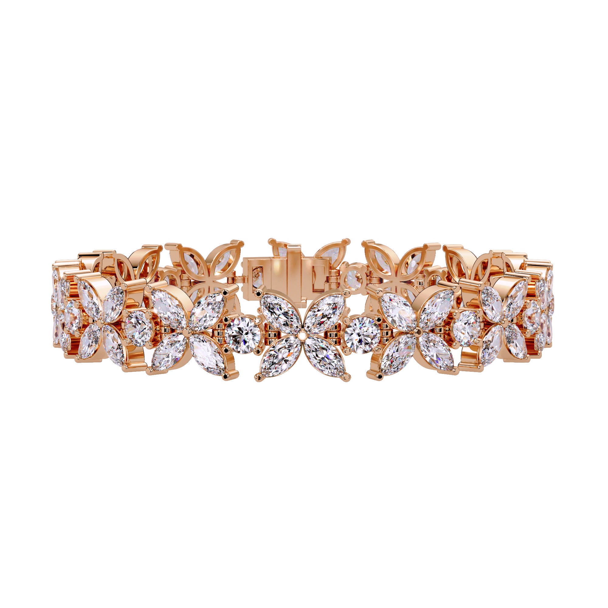 Lab Grown Diamond 14.00 CTW Floral Link Bracelet -925 Sterling Silver