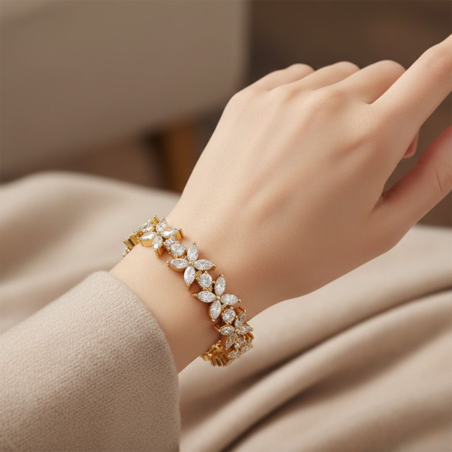 Lab Grown Diamond 14.00 CTW Floral Link Bracelet -925 Sterling Silver