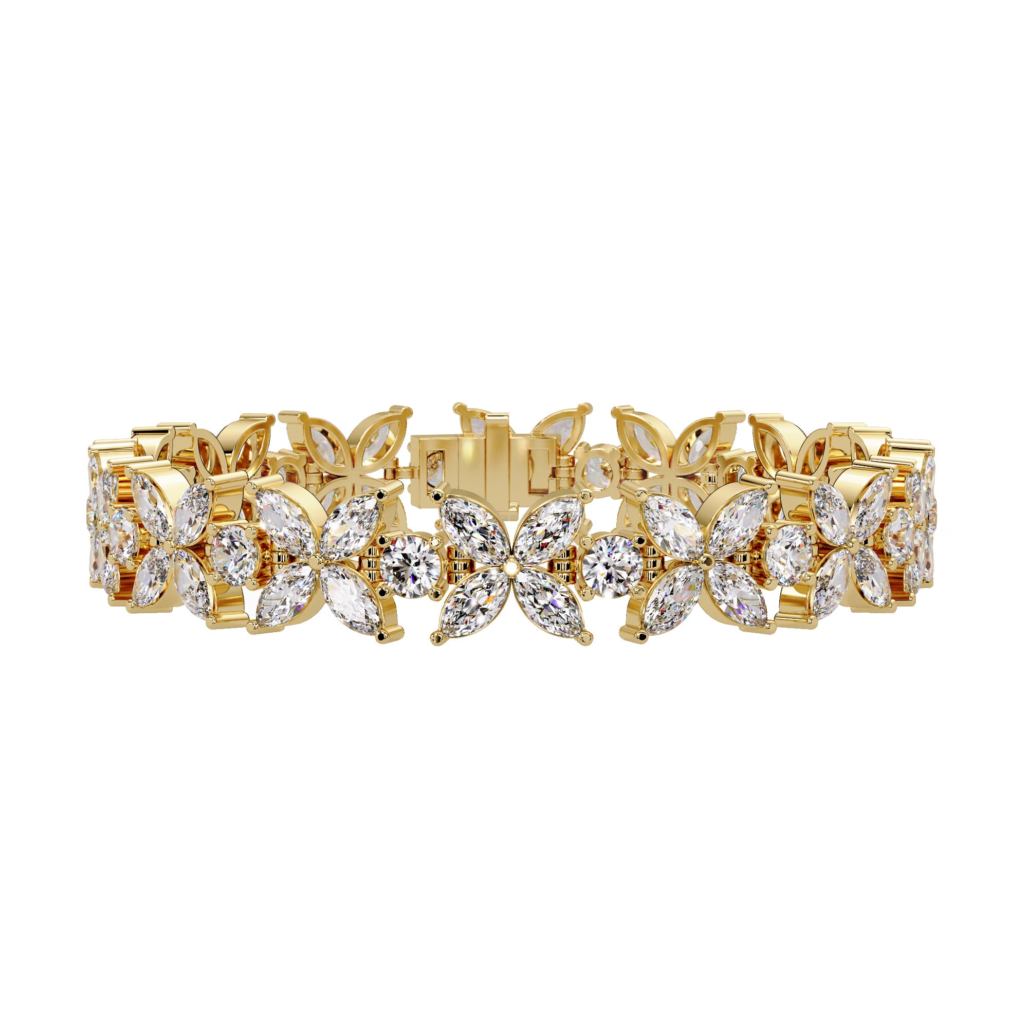Lab Grown Diamond 14.00 CTW Floral Link Bracelet -925 Sterling Silver