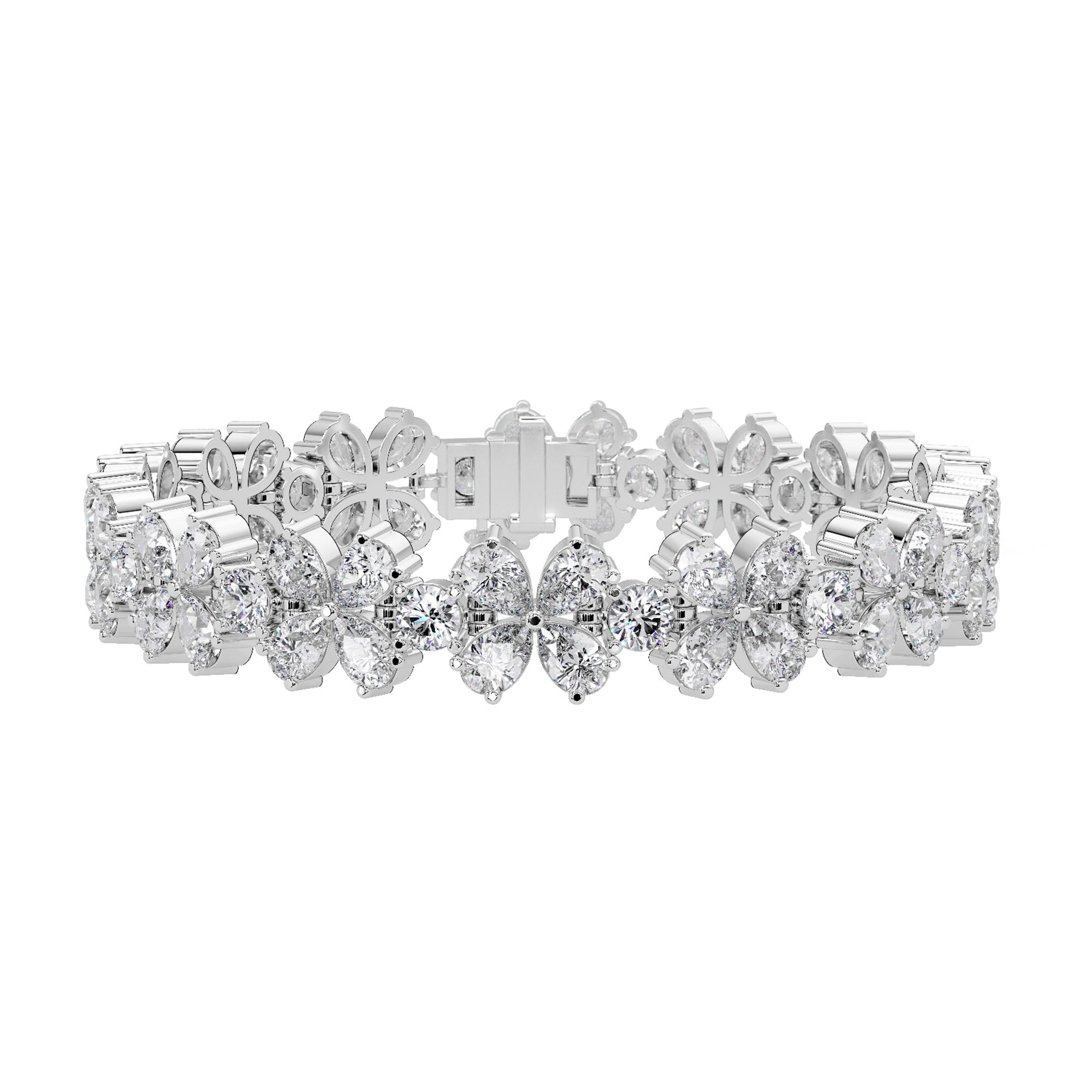 Lab Grown Diamond 17.50 CTW Floral Cluster Bracelet -925 Sterling Silver