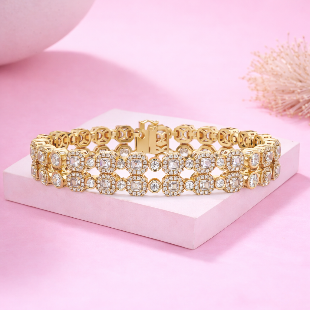 Lab Grown Diamond 9.25 CTW Octagon Cluster Bracelet-925 Sterling Silver