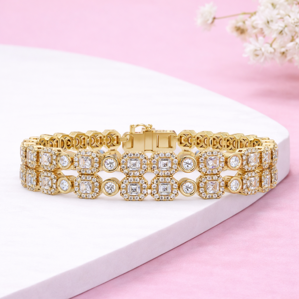 Lab Grown Diamond 9.25 CTW Octagon Cluster Bracelet-925 Sterling Silver