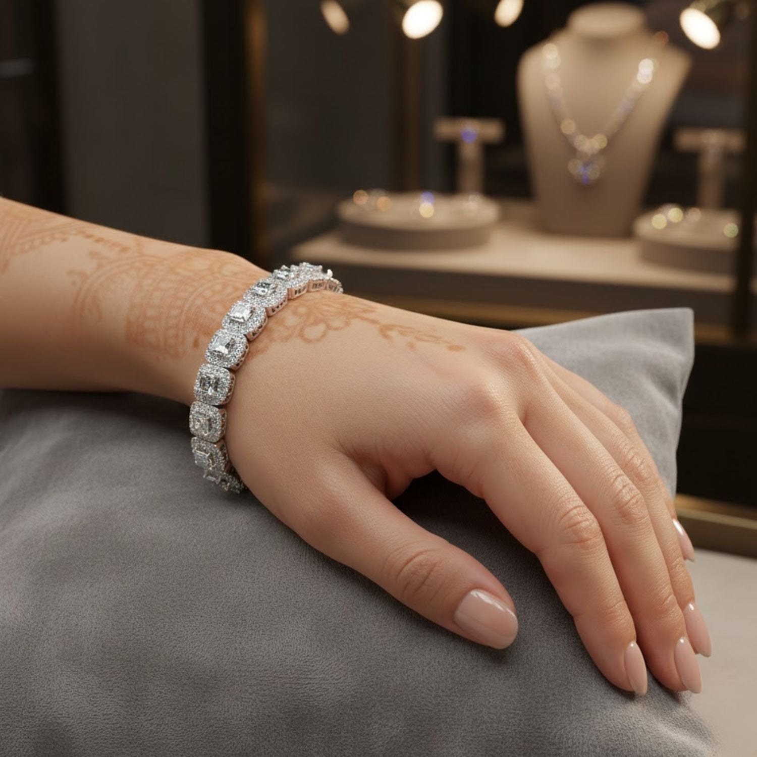 Lab Grown Diamond 8.00 CTW Octagon Halo Bracelet-925 Sterling Silver