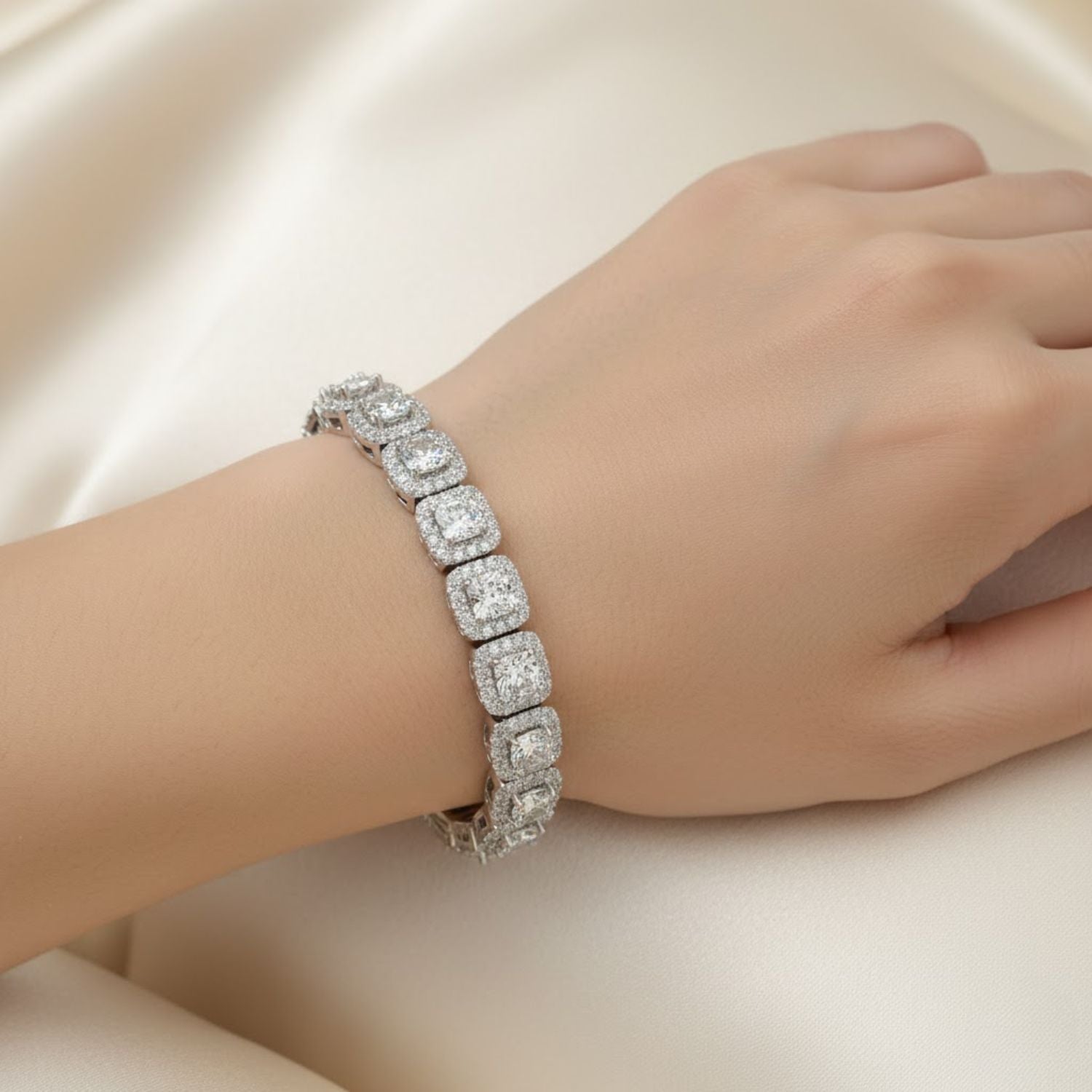 Lab Grown Diamond 9.00 CTW Cushion Halo Bracelet-925 Sterling Silver