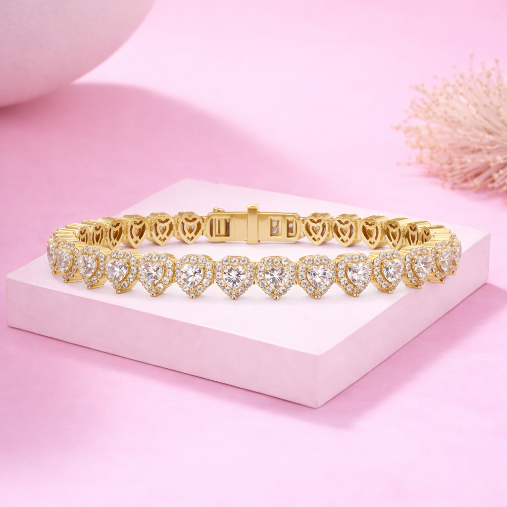 Lab Grown Diamond 7.75 CTW Heart Halo Bracelet-925 Sterling Silver