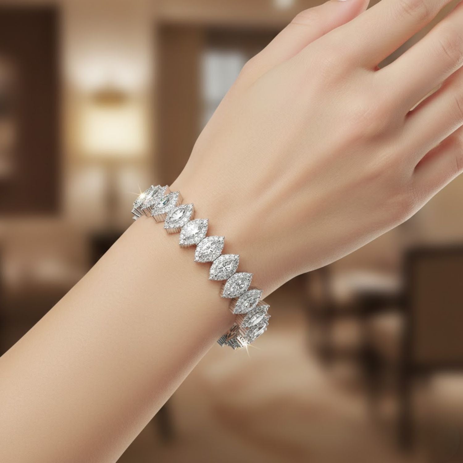 Lab Grown Diamond 8.75 CTW Halo Cluster Tennis Bracelet-925 Sterling Silver