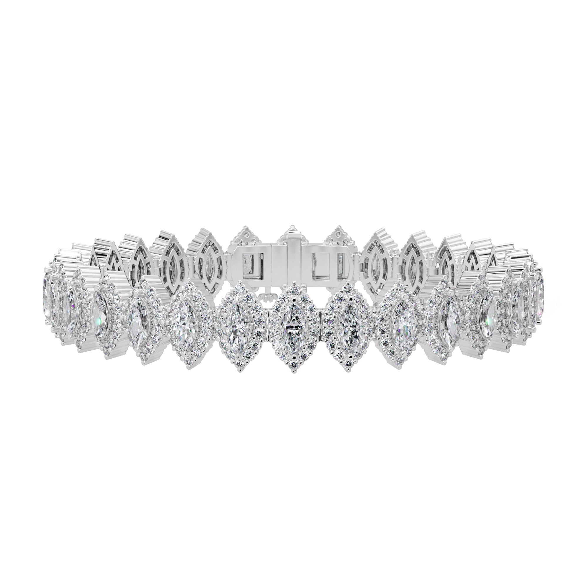 Lab Grown Diamond 8.75 CTW Halo Cluster Tennis Bracelet-925 Sterling Silver
