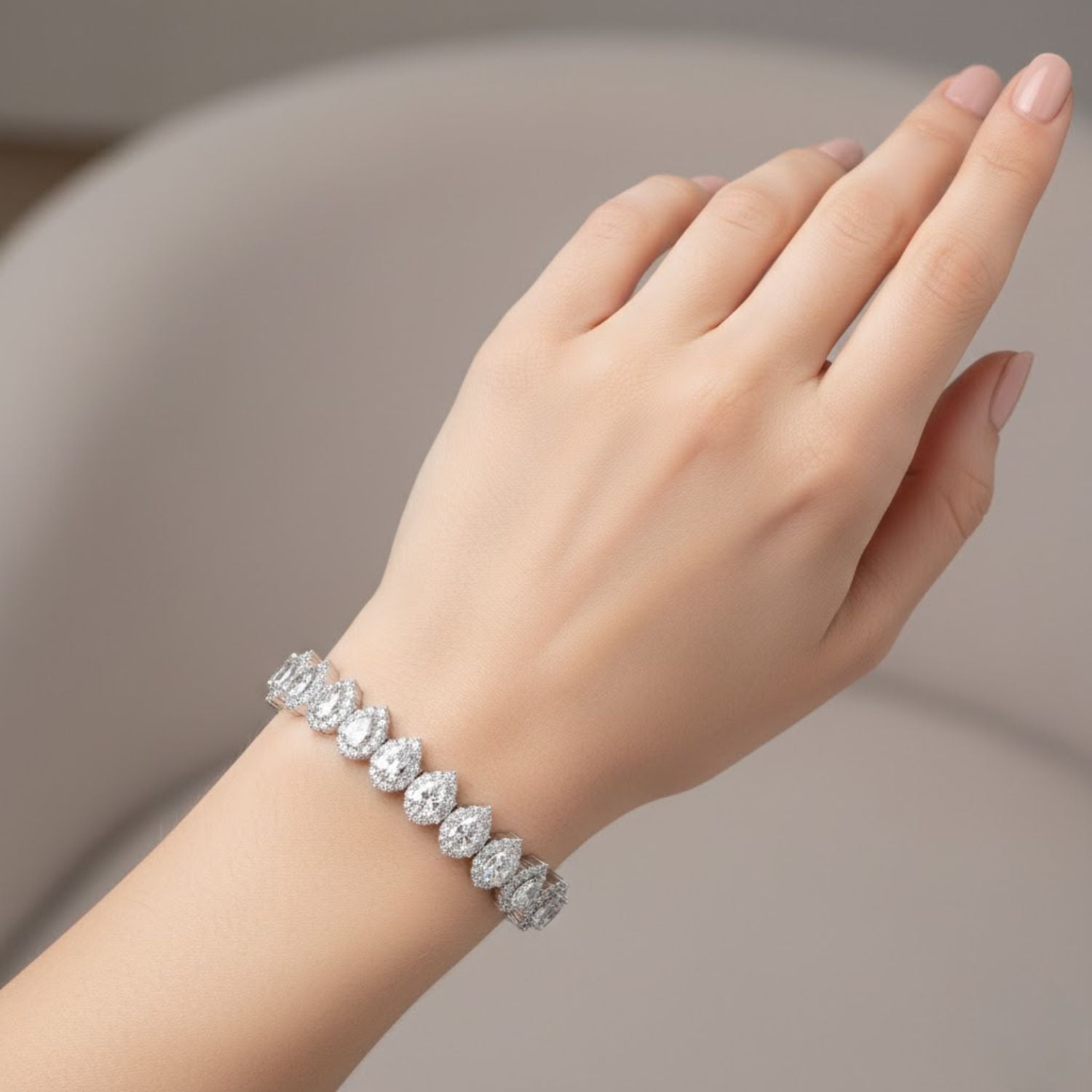 Lab Grown Diamond 8.00 CTW Pear Halo Tennis Bracelet-925 Sterling Silver