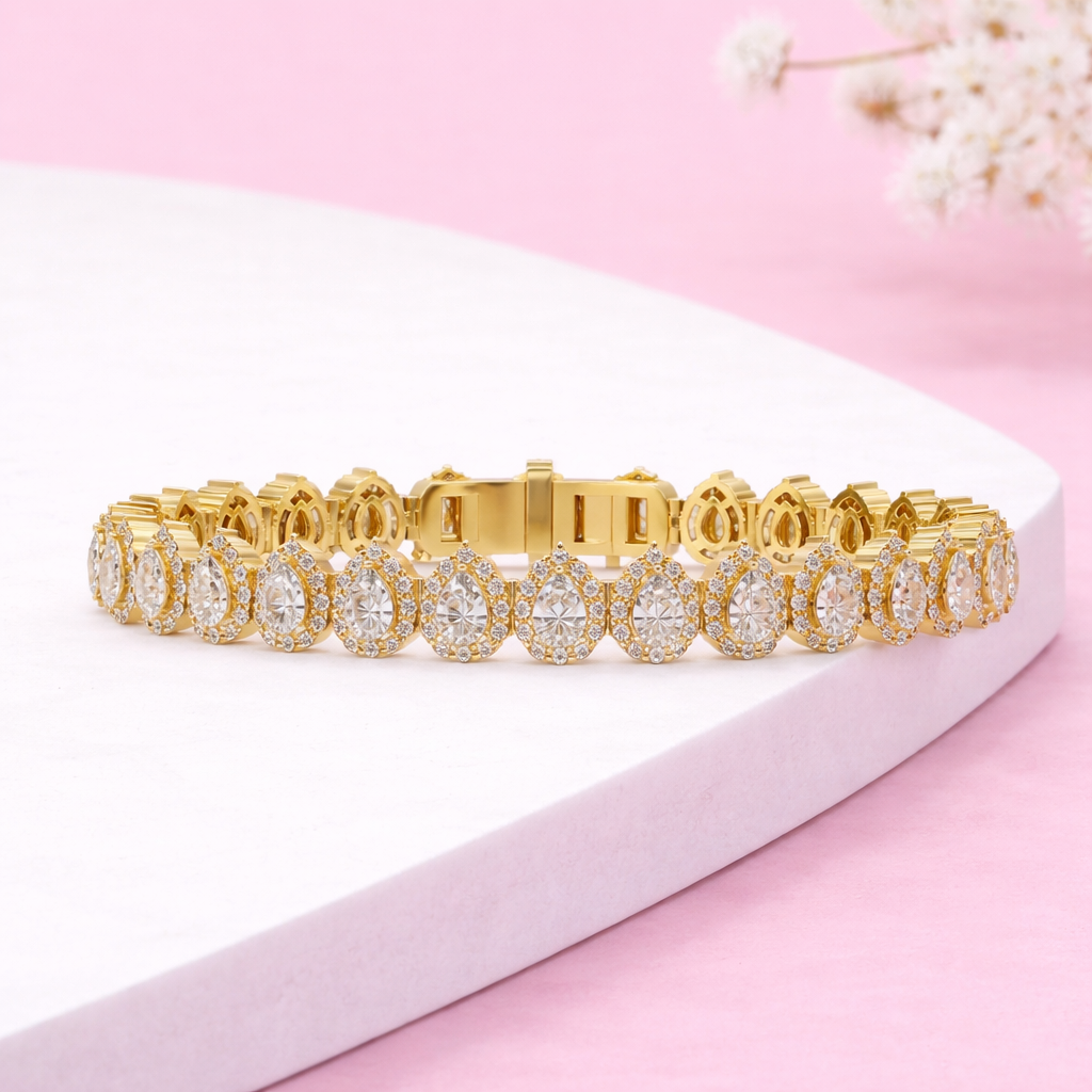 Lab Grown Diamond 8.00 CTW Pear Halo Tennis Bracelet-925 Sterling Silver
