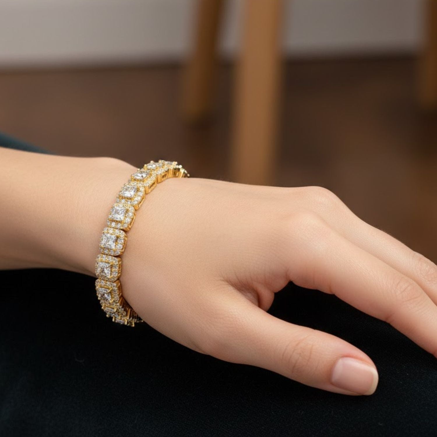 Lab Grown Diamond 8.75 CTW Princess Cut Halo Tennis Bracelet-925 Sterling Silver