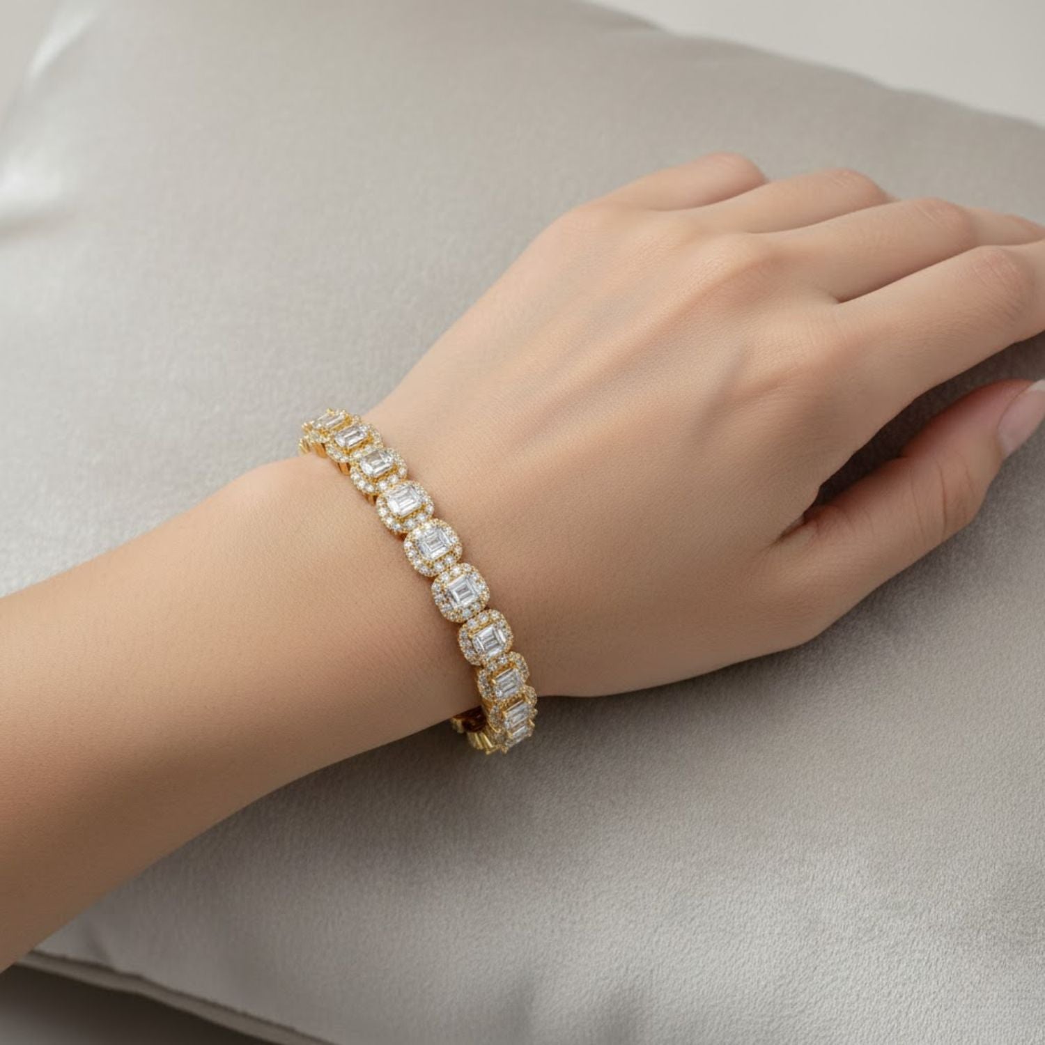 Lab Grown Diamond 8.70 CTW Octagon Halo Tennis Bracelet-925 Sterling Silver