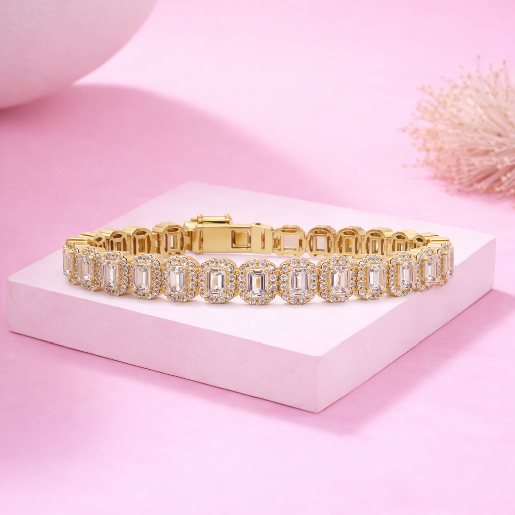 Lab Grown Diamond 8.70 CTW Octagon Halo Tennis Bracelet-925 Sterling Silver