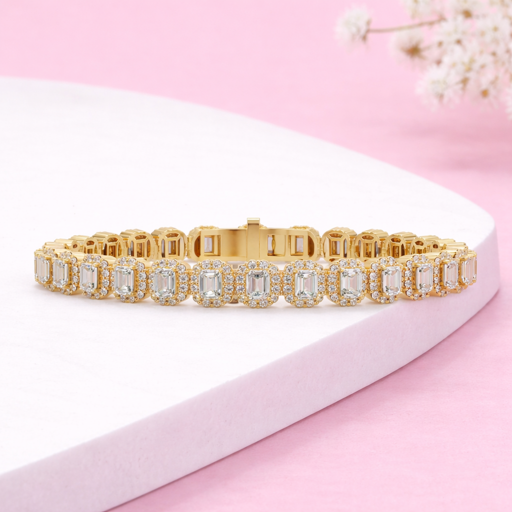 Lab Grown Diamond 8.70 CTW Octagon Halo Tennis Bracelet-925 Sterling Silver