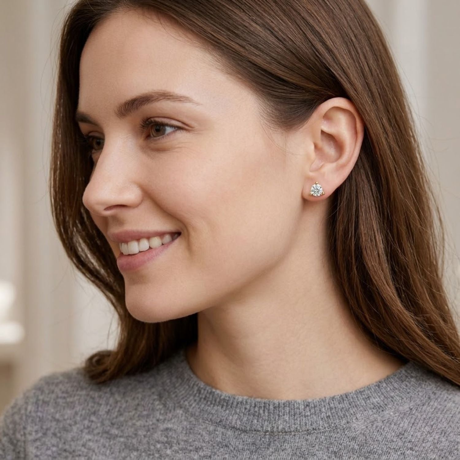 Classic Four Prong 0.32 Ct Round Lab Grown Diamond Stud Earrings - Sterling Silver