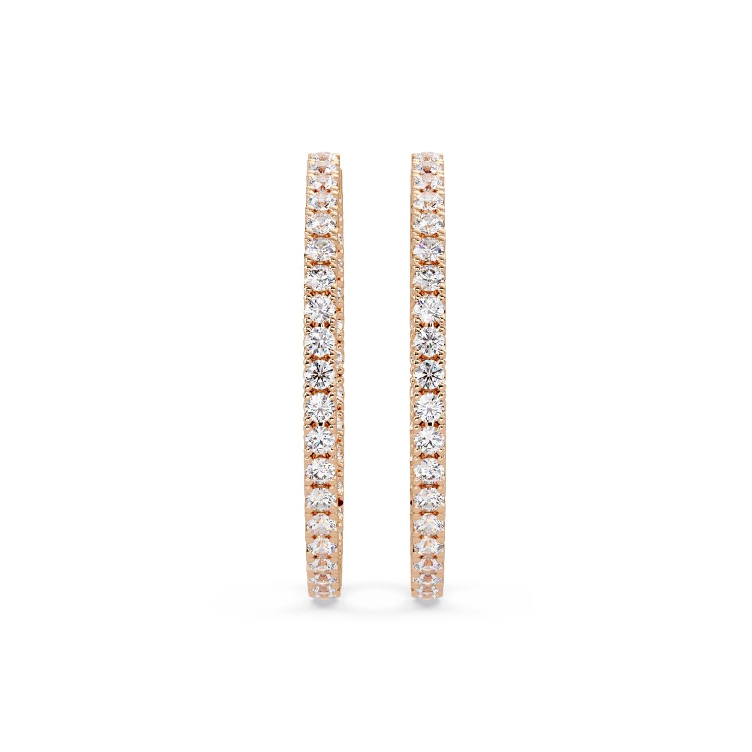 4.25 Ct Round Lab Grown Diamond Slim Pavé Hoop Earrings - Sterling Silver