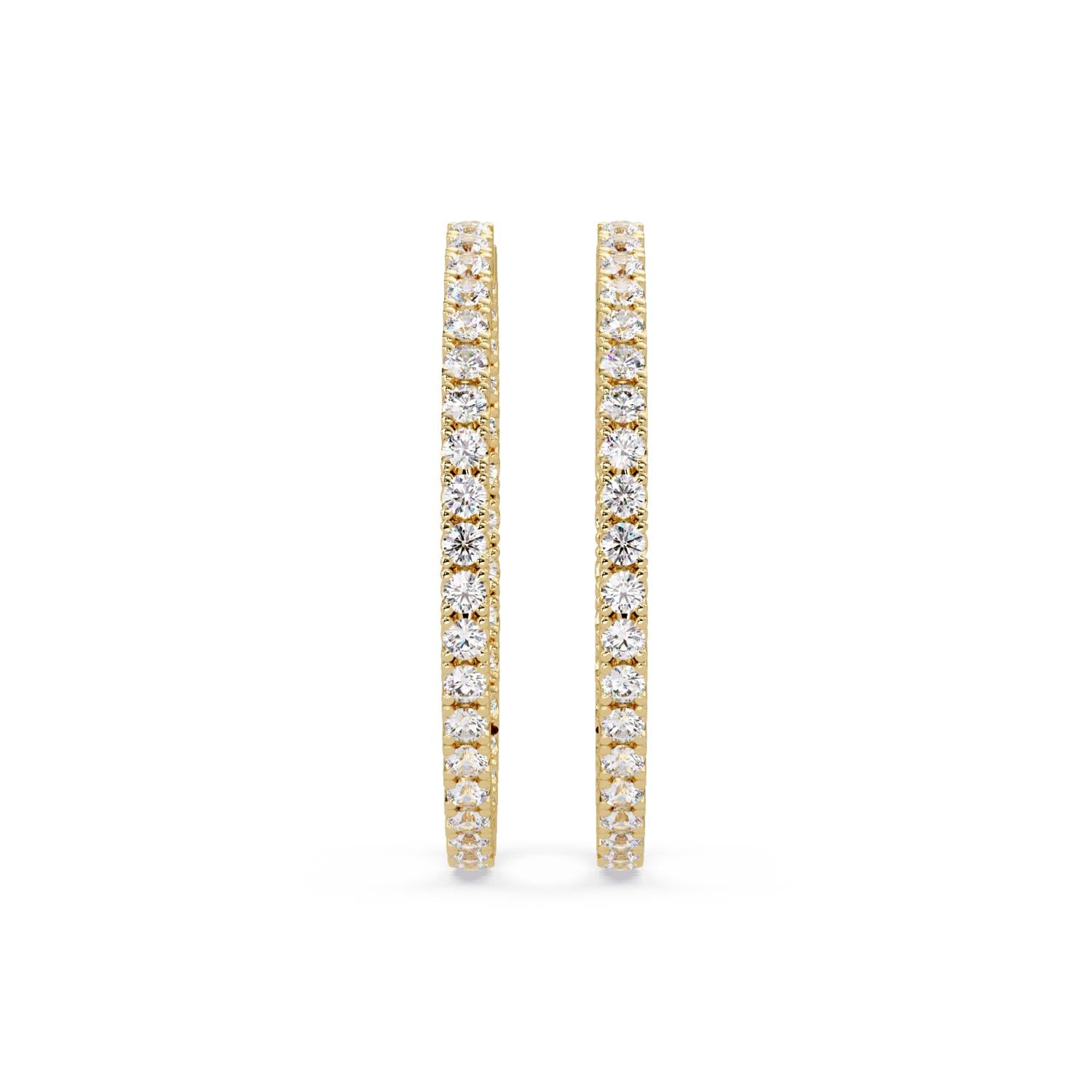 4.25 Ct Round Lab Grown Diamond Slim Pavé Hoop Earrings - Sterling Silver
