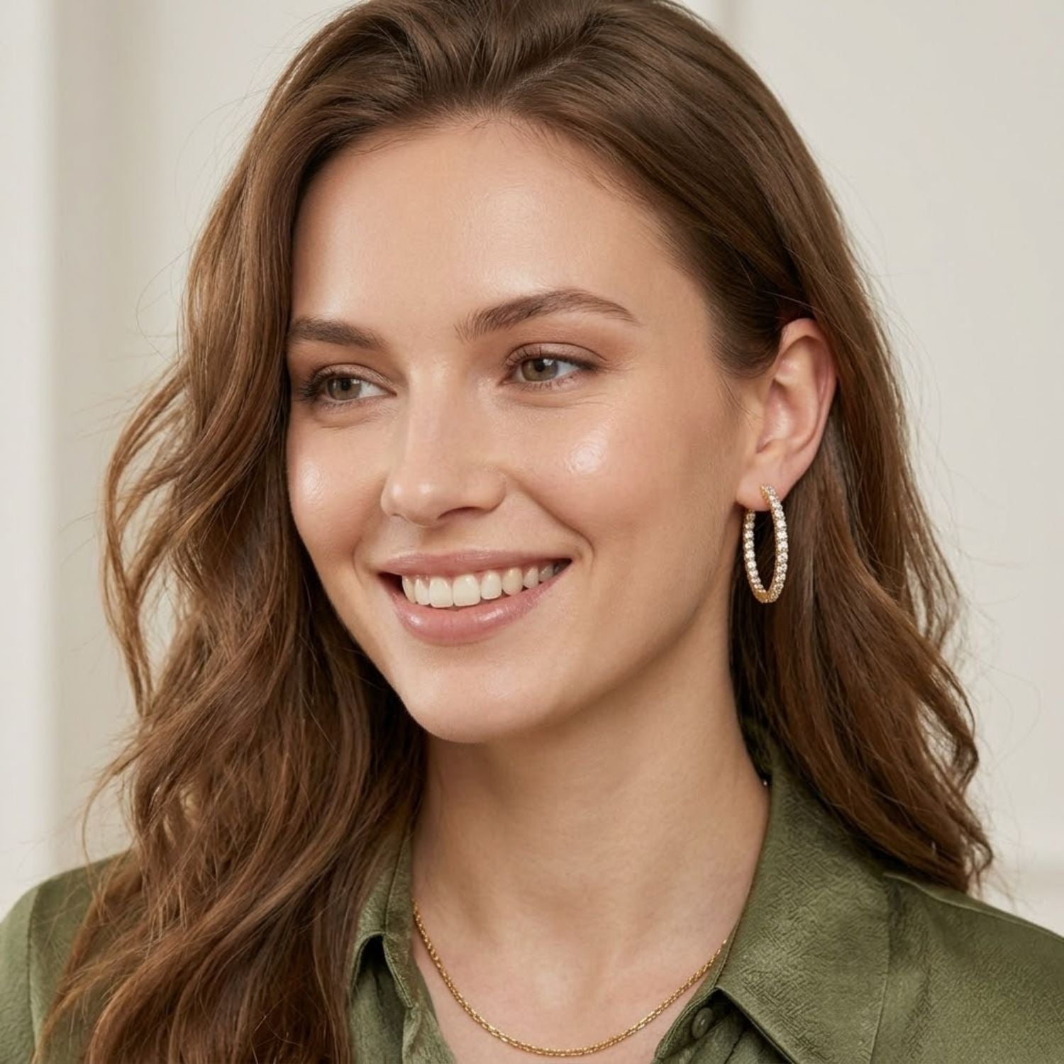 4.25 Ct Round Lab Grown Diamond Slim Pavé Hoop Earrings - Sterling Silver