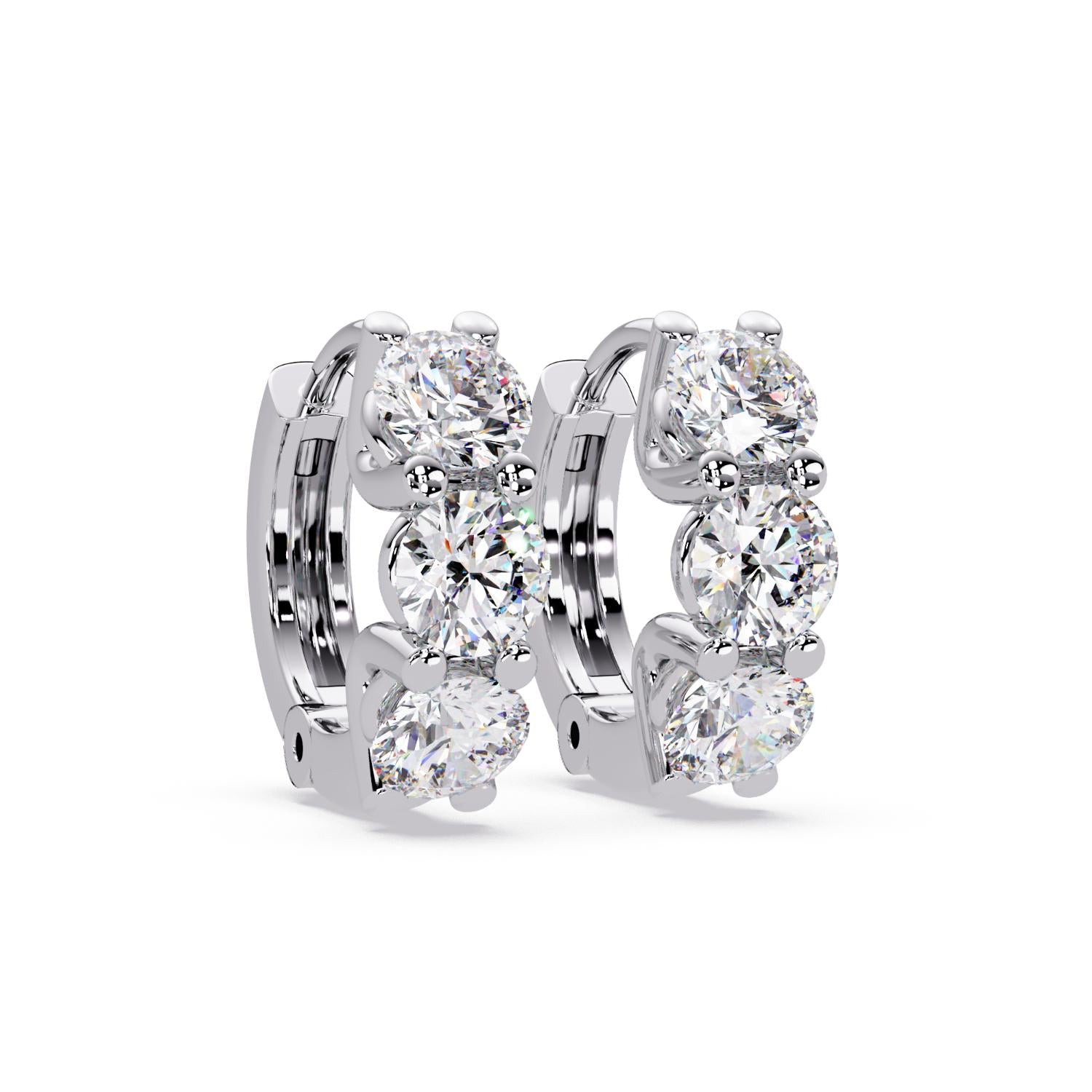 Round 3.00 Ct Lab-Grown Diamond Triple Stone Hoop Earrings - Sterling Silver