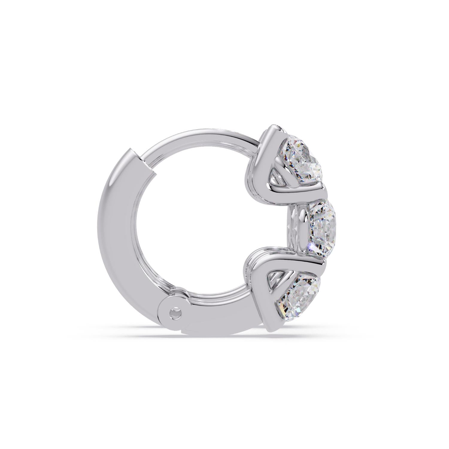 Round 3.00 Ct Lab-Grown Diamond Triple Stone Hoop Earrings - Sterling Silver