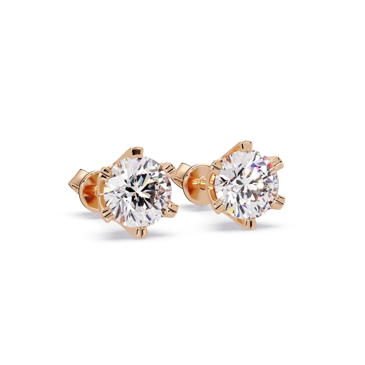 Classic 6-Prong Round 2.00 Ct Lab-Grown Diamond Solitaire Stud Earrings - Sterling Silver