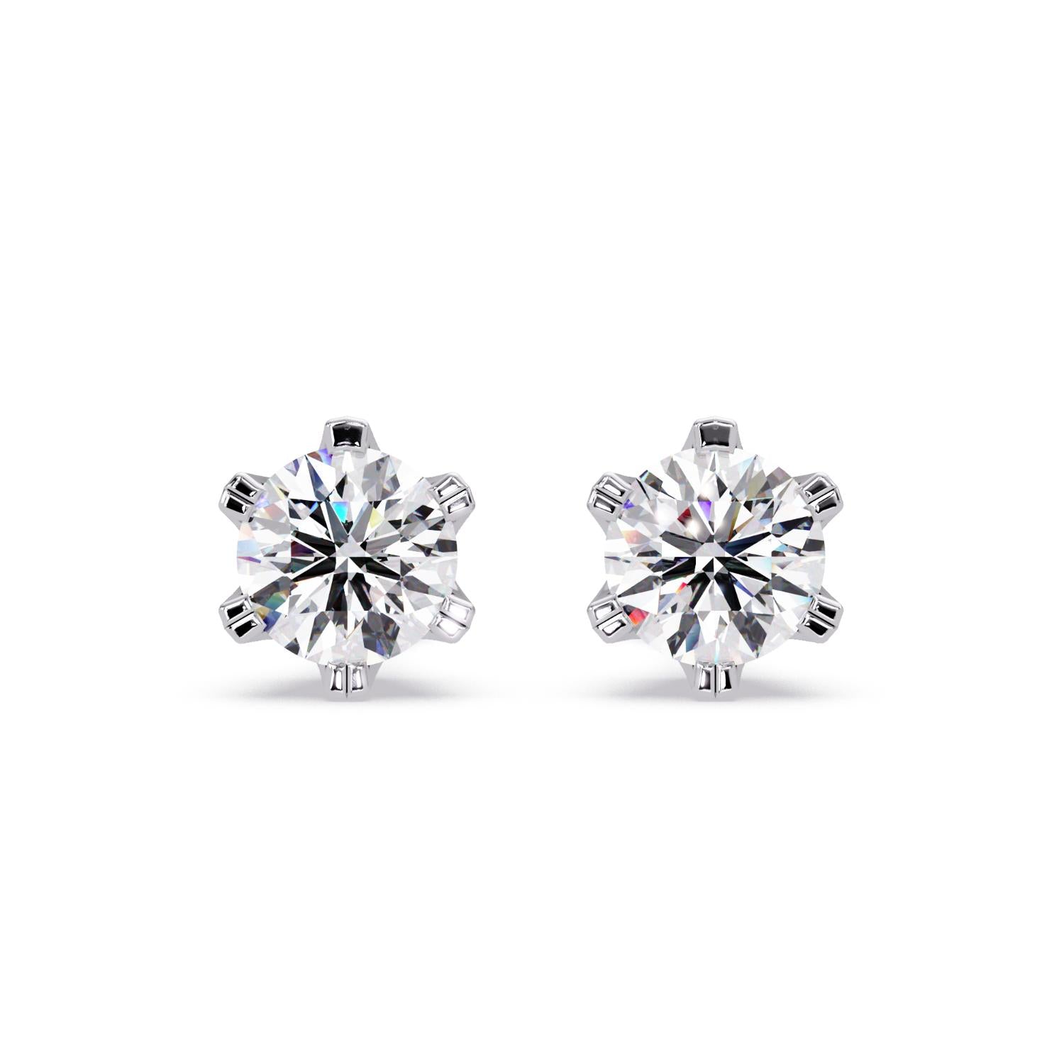 Classic 6-Prong Round 2.00 Ct Lab-Grown Diamond Solitaire Stud Earrings - Sterling Silver