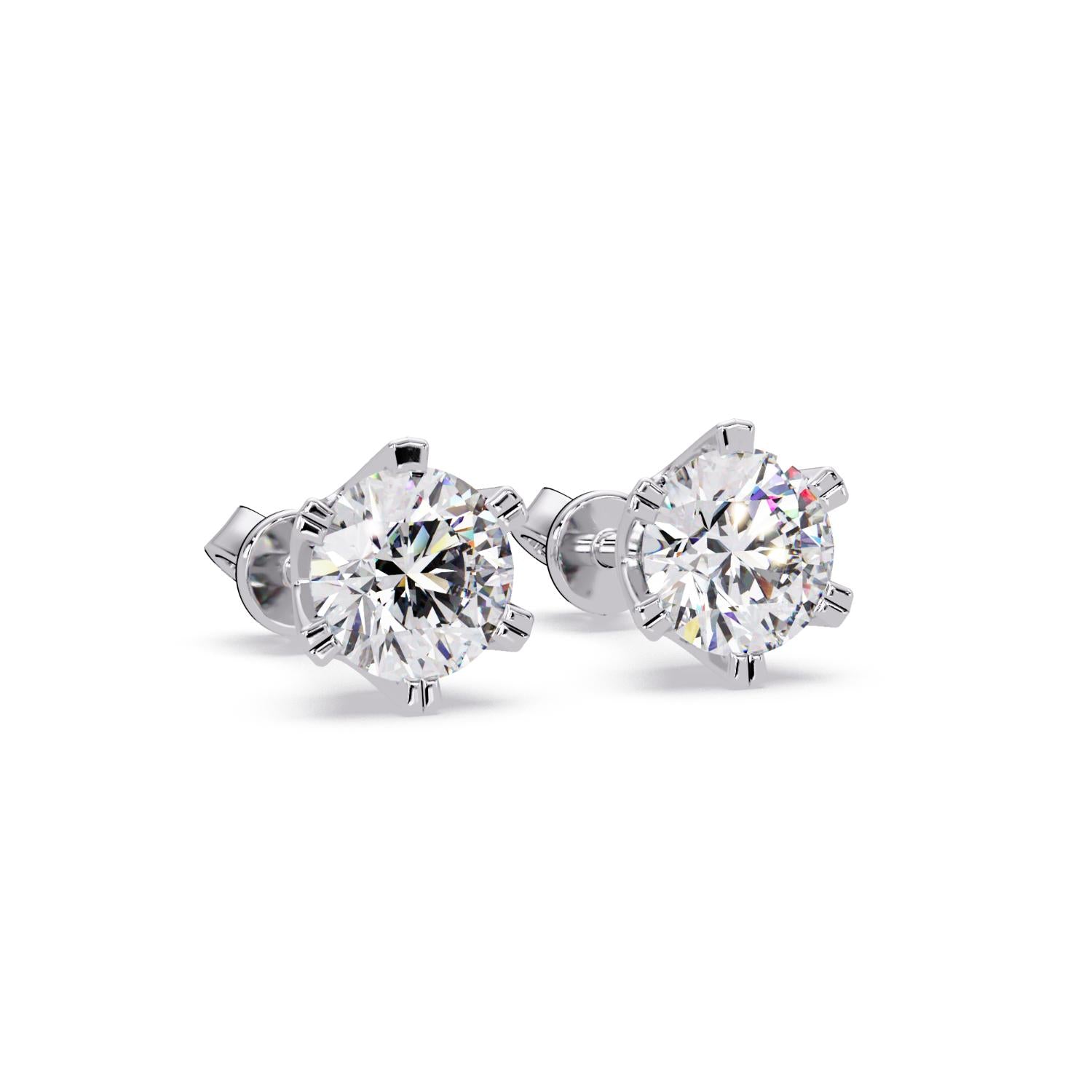 Classic 6-Prong Round 2.00 Ct Lab-Grown Diamond Solitaire Stud Earrings - Sterling Silver