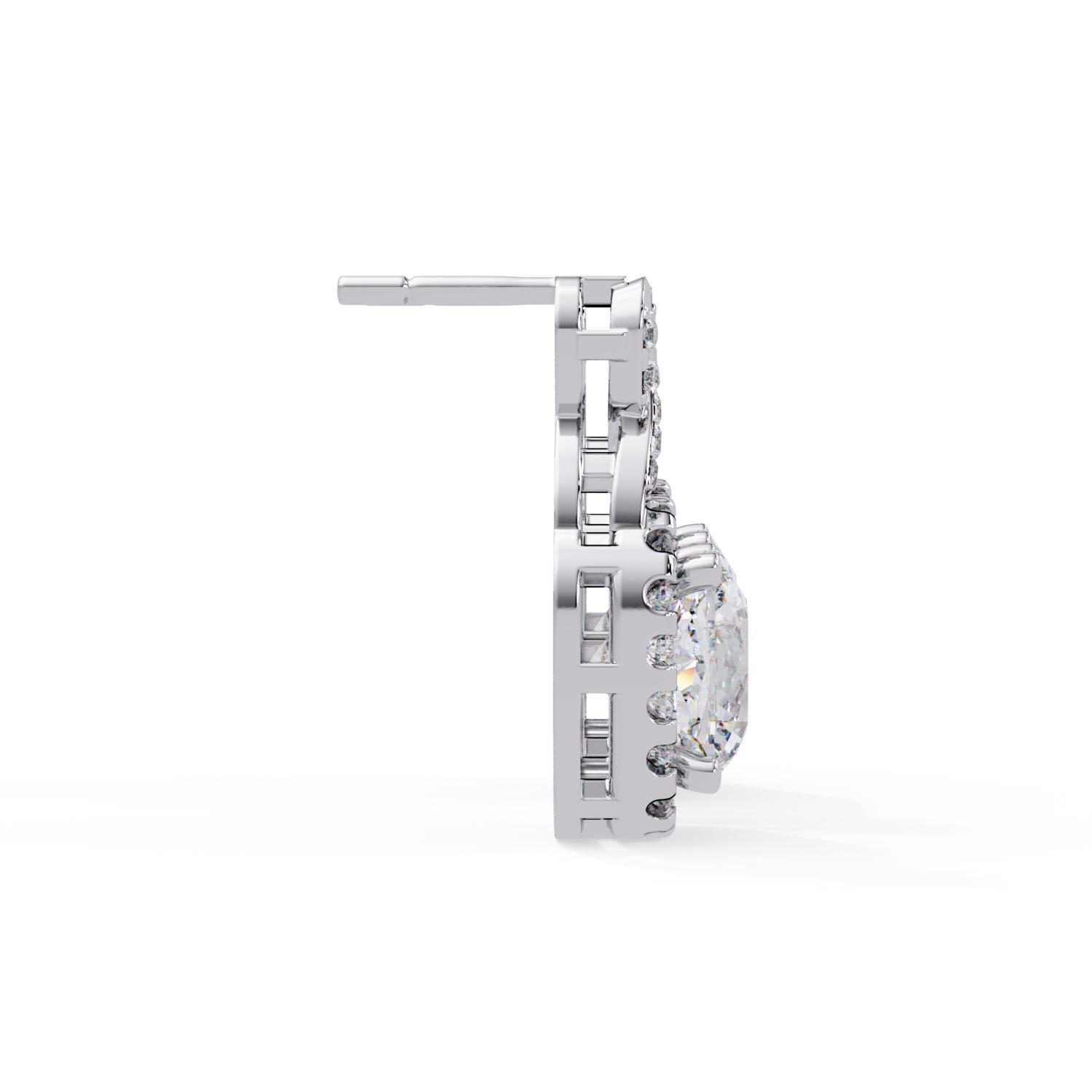 Cushion 3.06 Ct Lab-Grown Diamond Halo Drop Vintage Inspired Earrings - Sterling Silver