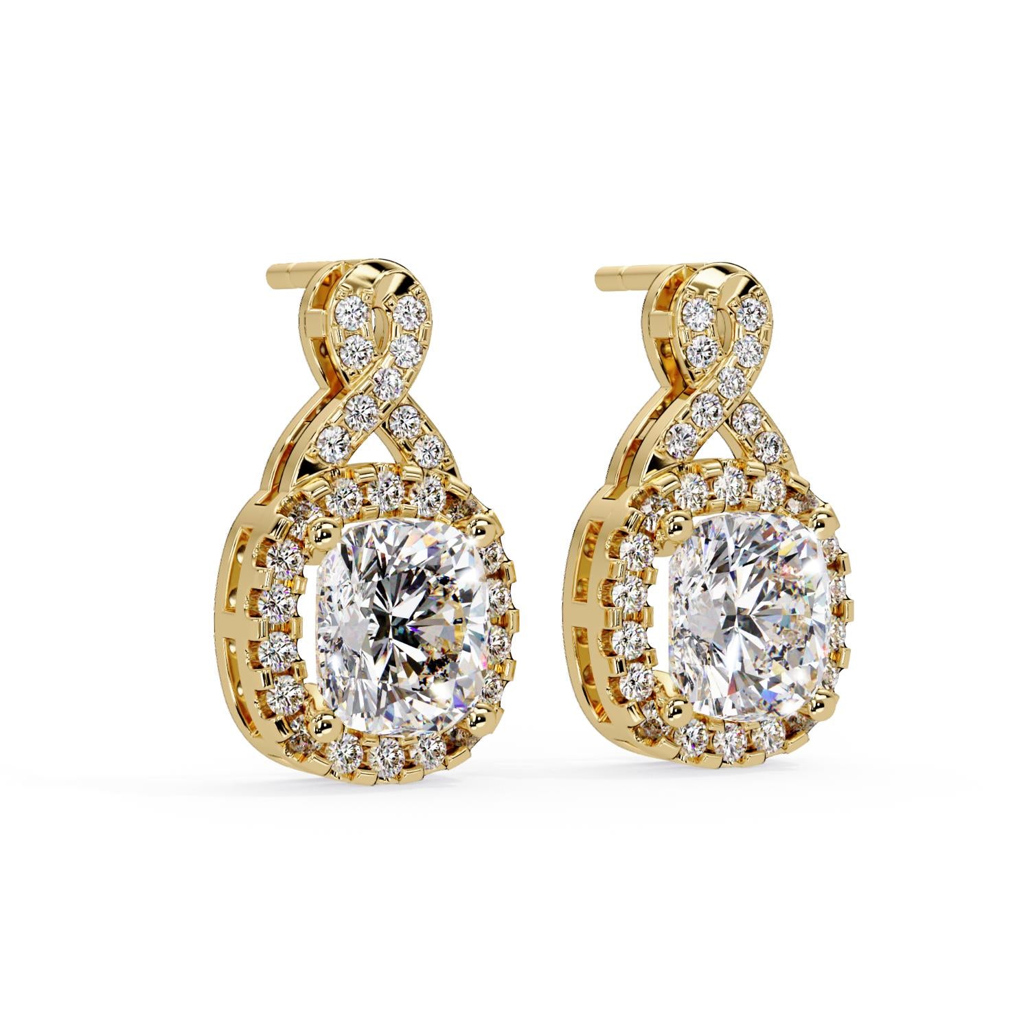 Cushion 3.06 Ct Lab-Grown Diamond Halo Drop Vintage Inspired Earrings - Sterling Silver