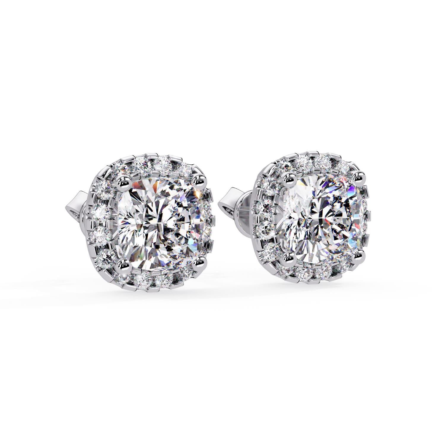 Cushion 4.10 Ct Lab-Grown Diamond Halo Stud Earrings - Sterling Silver