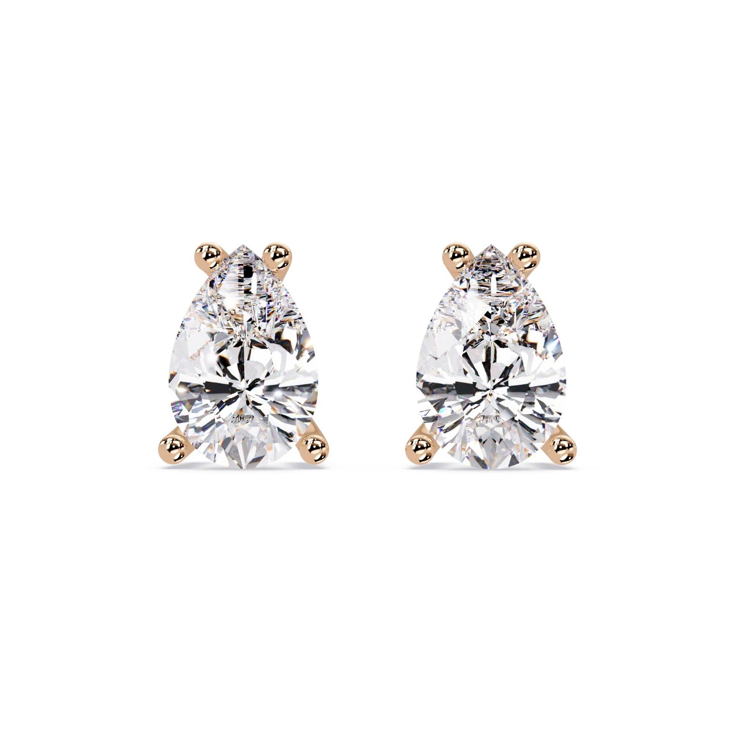 Classic Solitaire Pear 3.00 Ct Lab-Grown Diamond Stud Earrings - Sterling Silver