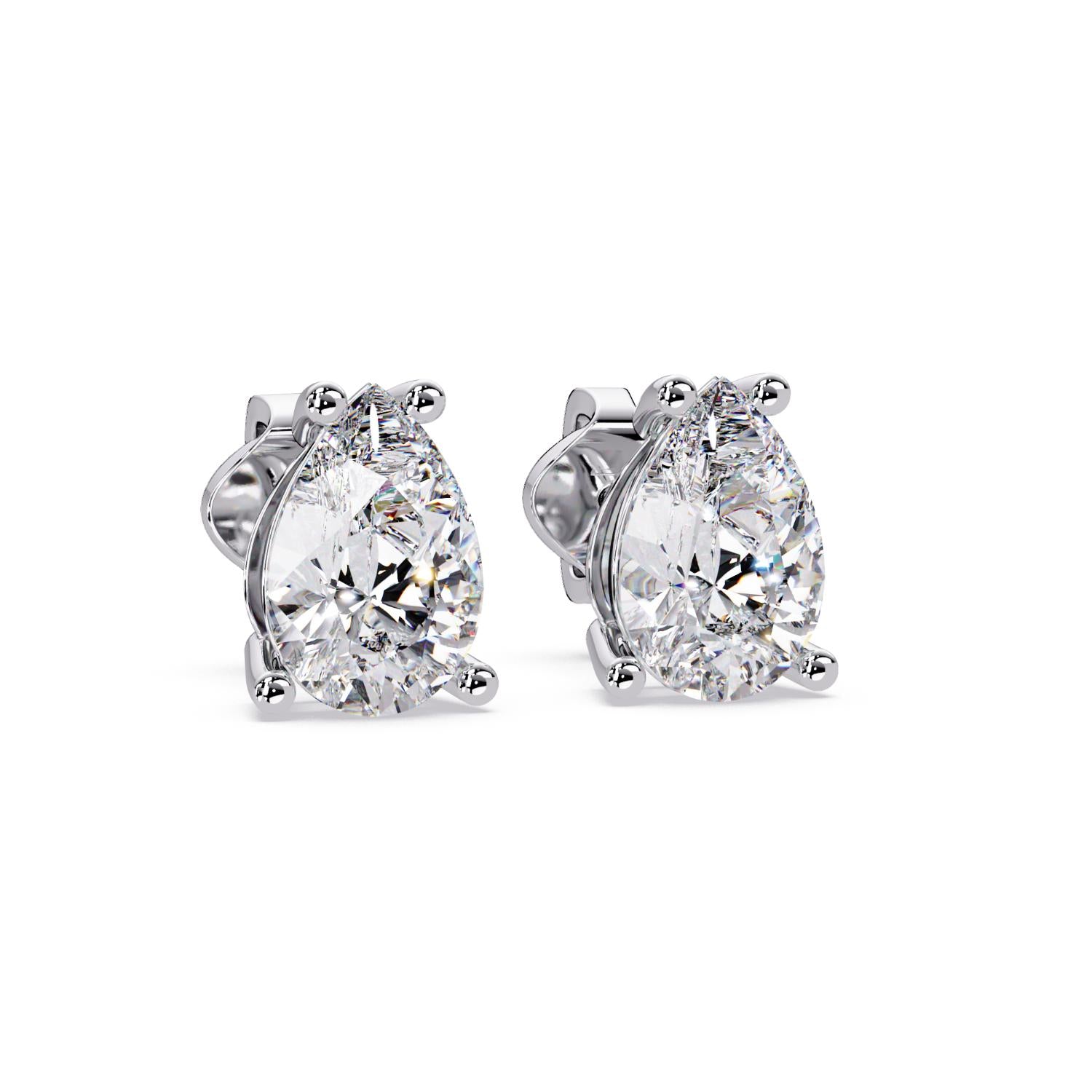 Classic Solitaire Pear 3.00 Ct Lab-Grown Diamond Stud Earrings - Sterling Silver