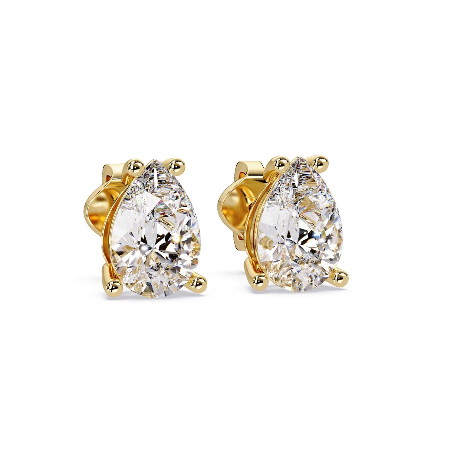 Classic Solitaire Pear 3.00 Ct Lab-Grown Diamond Stud Earrings - Sterling Silver