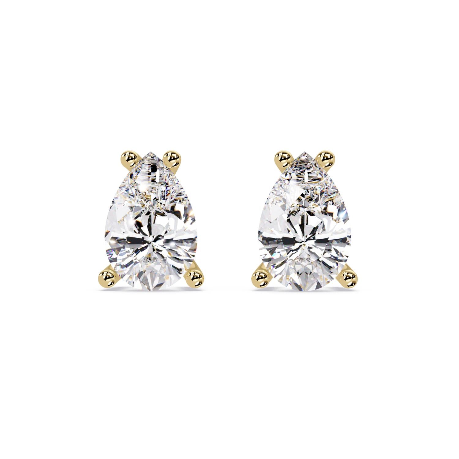 Classic Solitaire Pear 3.00 Ct Lab-Grown Diamond Stud Earrings - Sterling Silver