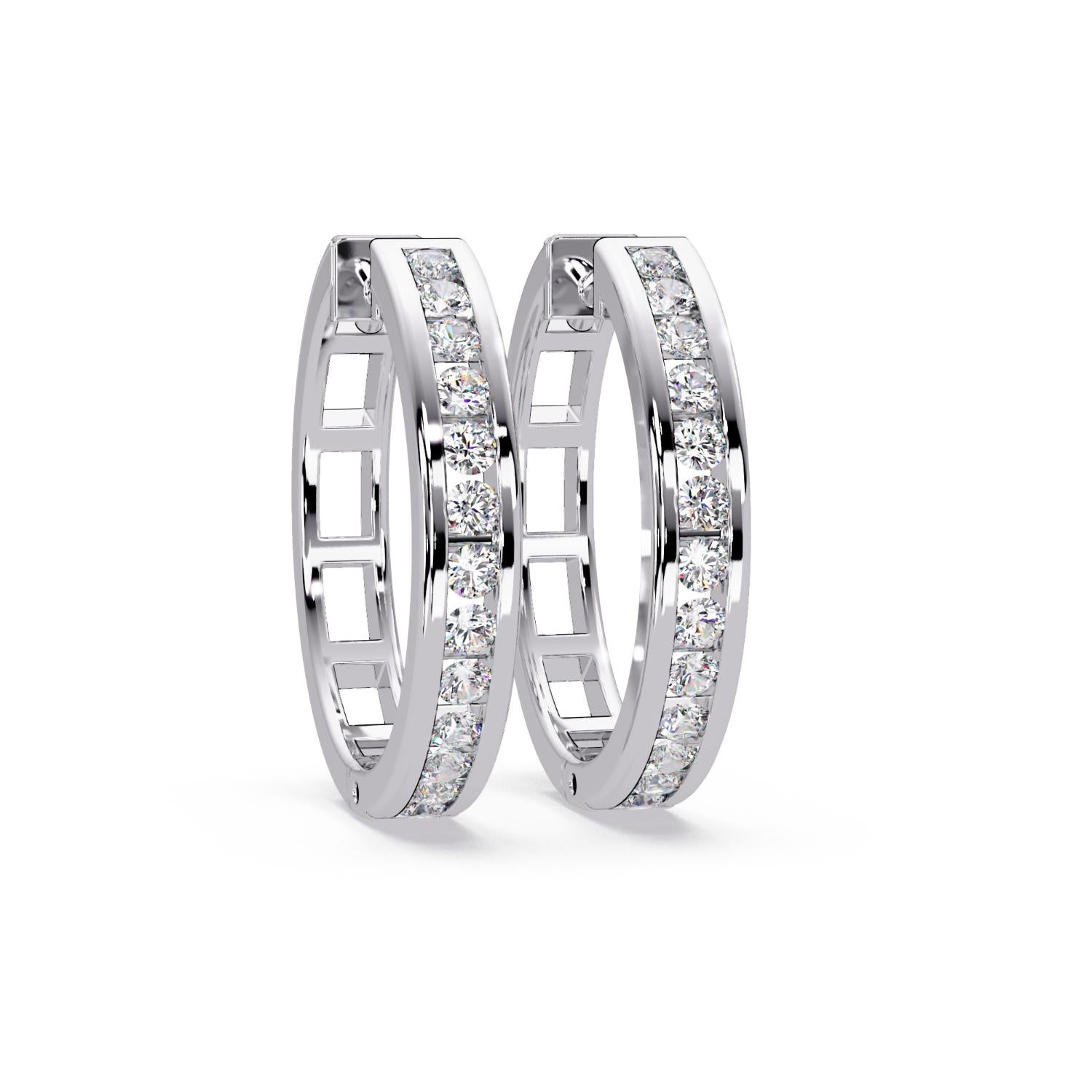 Channel Set Classic Round 0.60 Ct Lab-Grown Diamond Hoop Earrings - Sterling Silver