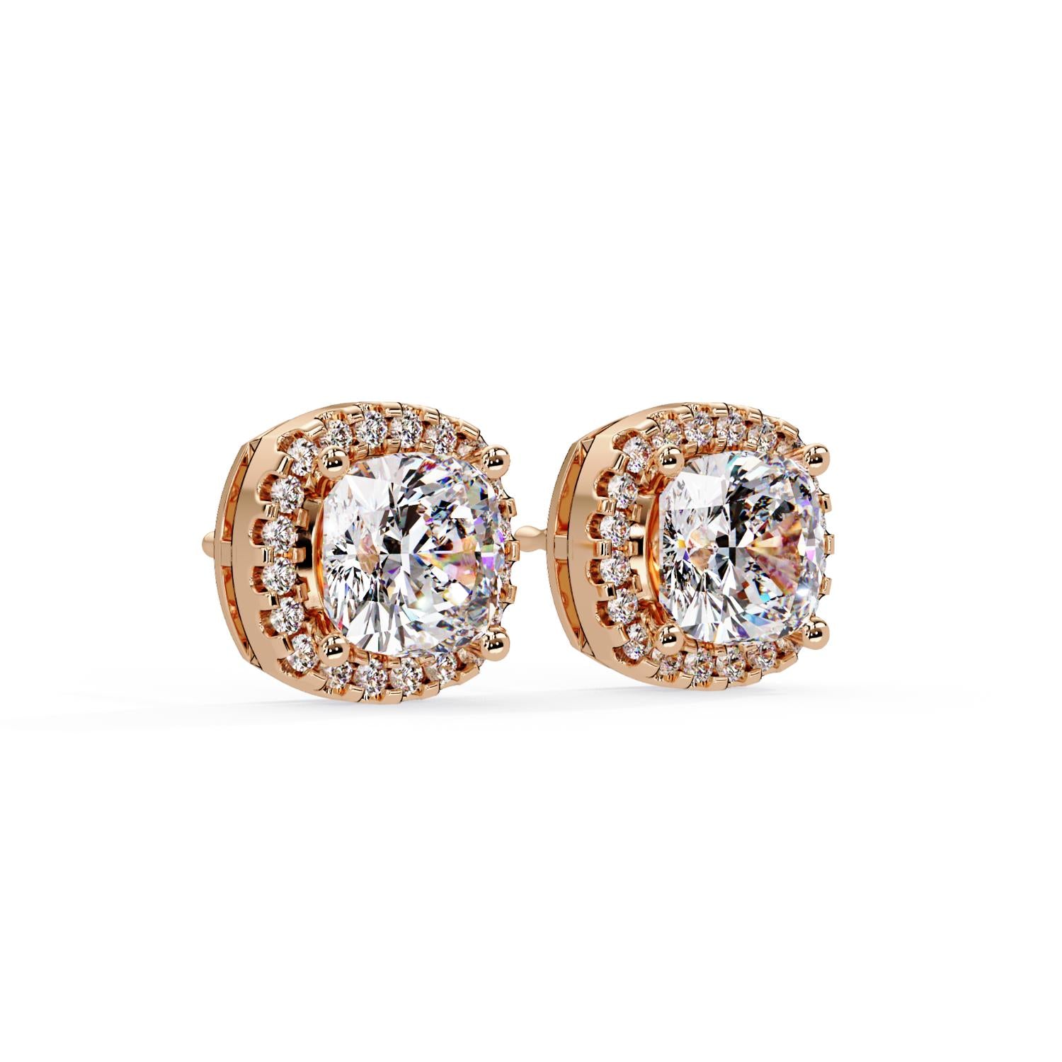 Cushion 3.15 Ct Lab-Grown Diamond Halo Stud Earrings - Sterling Silver