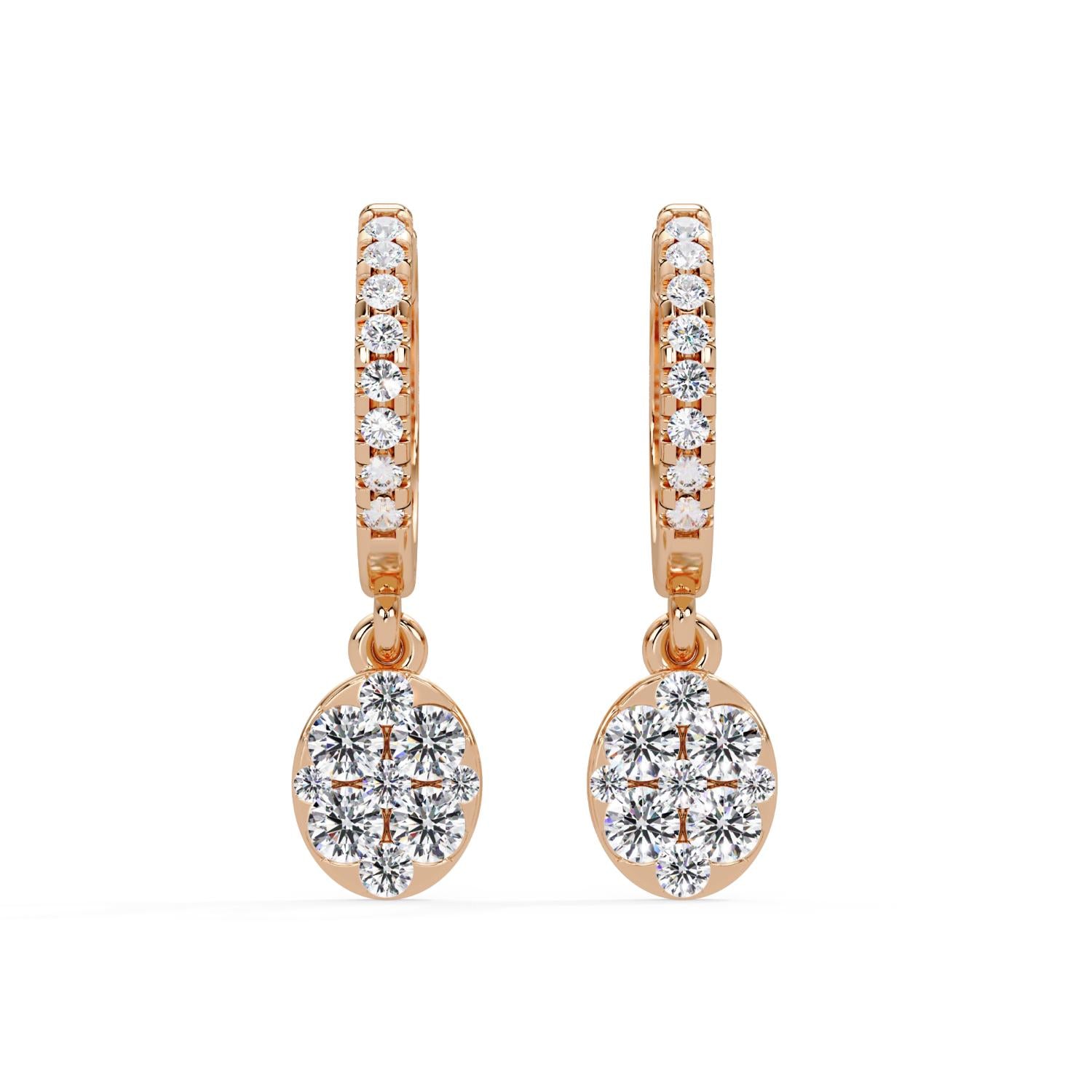 Round 1.10 Ct Lab-Grown Diamond Drop Floral Cluster Hoop Earrings - Sterling Silver