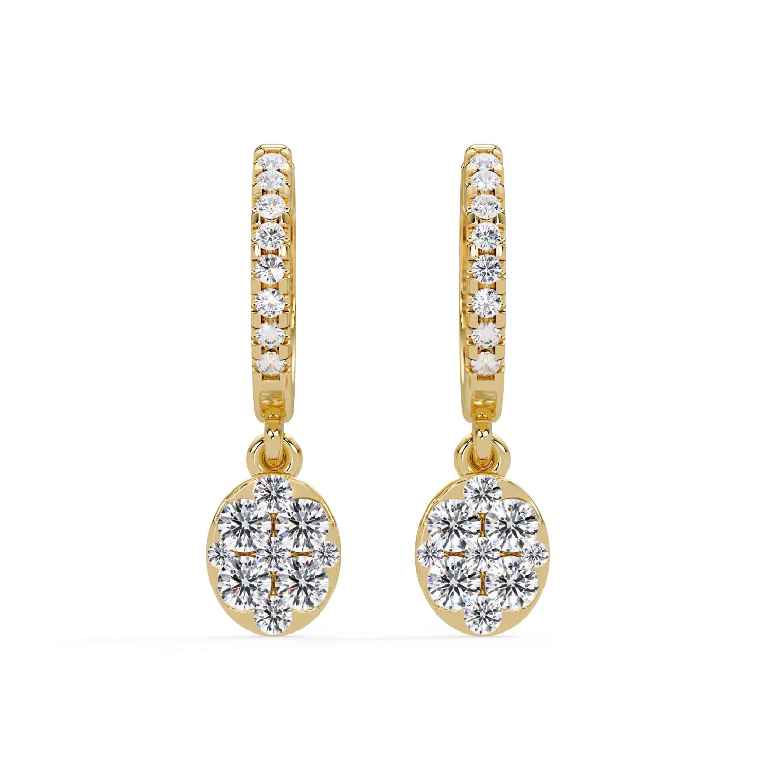 Round 1.10 Ct Lab-Grown Diamond Drop Floral Cluster Hoop Earrings - Sterling Silver