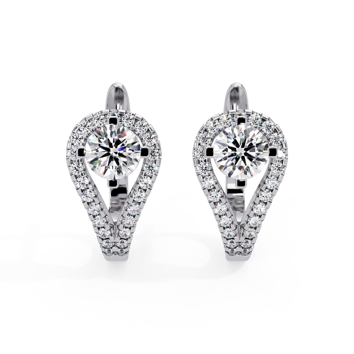 Round 1.35 Ct Lab-Grown Diamond Halo Teardrop Open Earrings - Sterling Silver