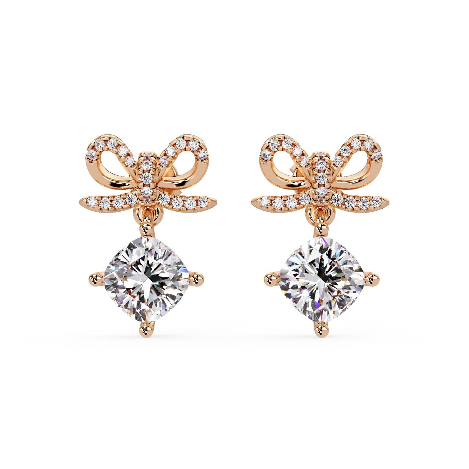 Cushion 2.50 Ct Lab-Grown Diamond Bow Drop Halo Earrings - Sterling Silver
