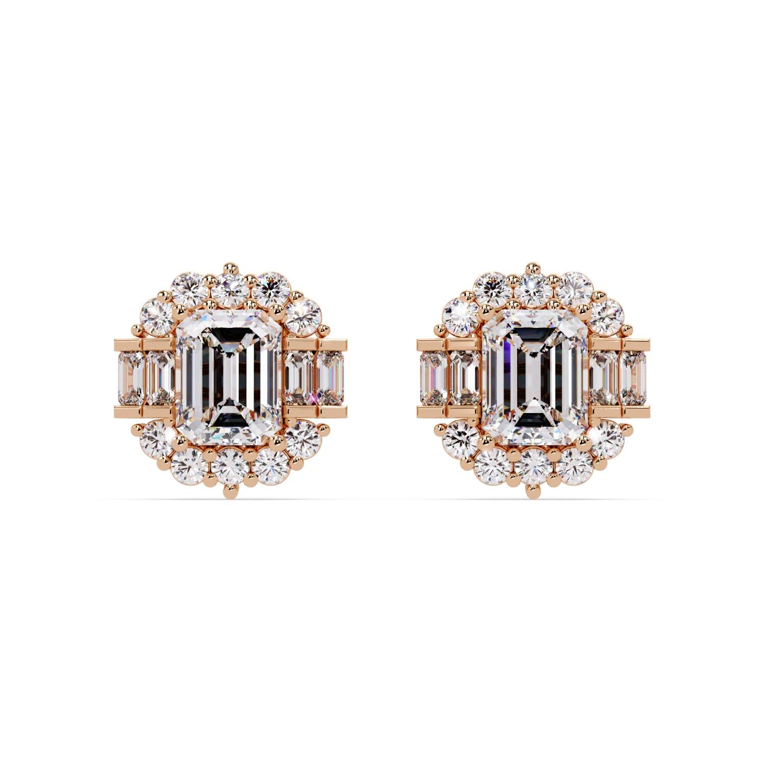 Octagon 7.15 Ct Lab-Grown Diamond Halo Baguette Statement Earrings - Sterling Silver