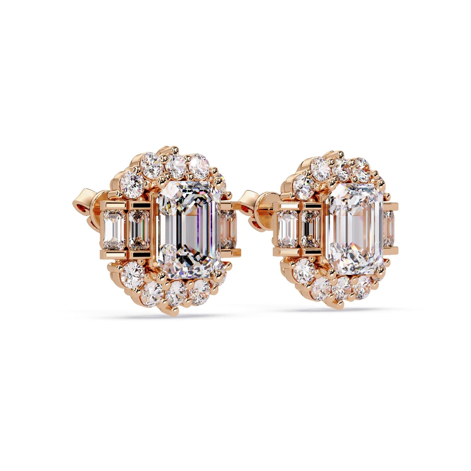 Octagon 7.15 Ct Lab-Grown Diamond Halo Baguette Statement Earrings - Sterling Silver