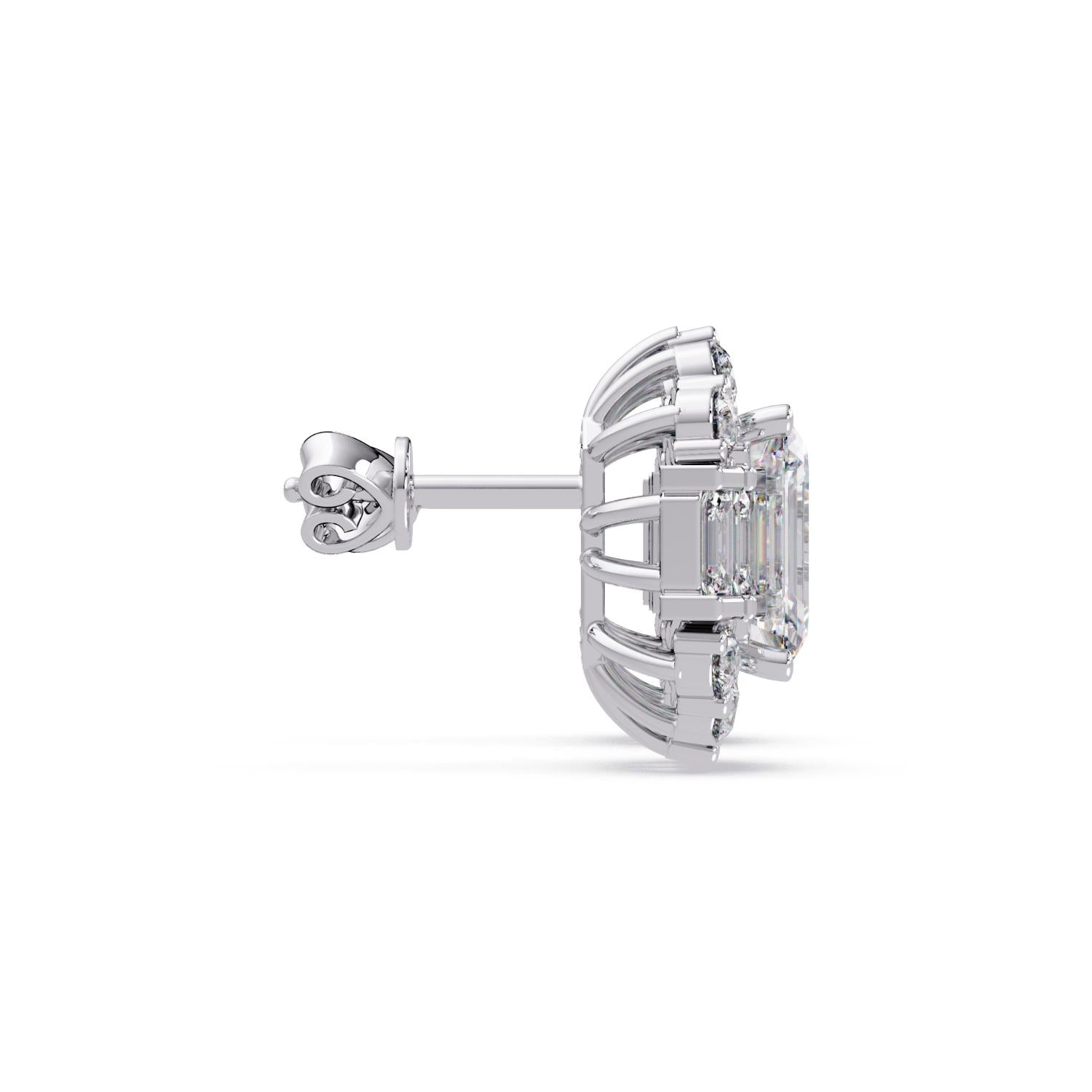 Octagon 7.15 Ct Lab-Grown Diamond Halo Baguette Statement Earrings - Sterling Silver