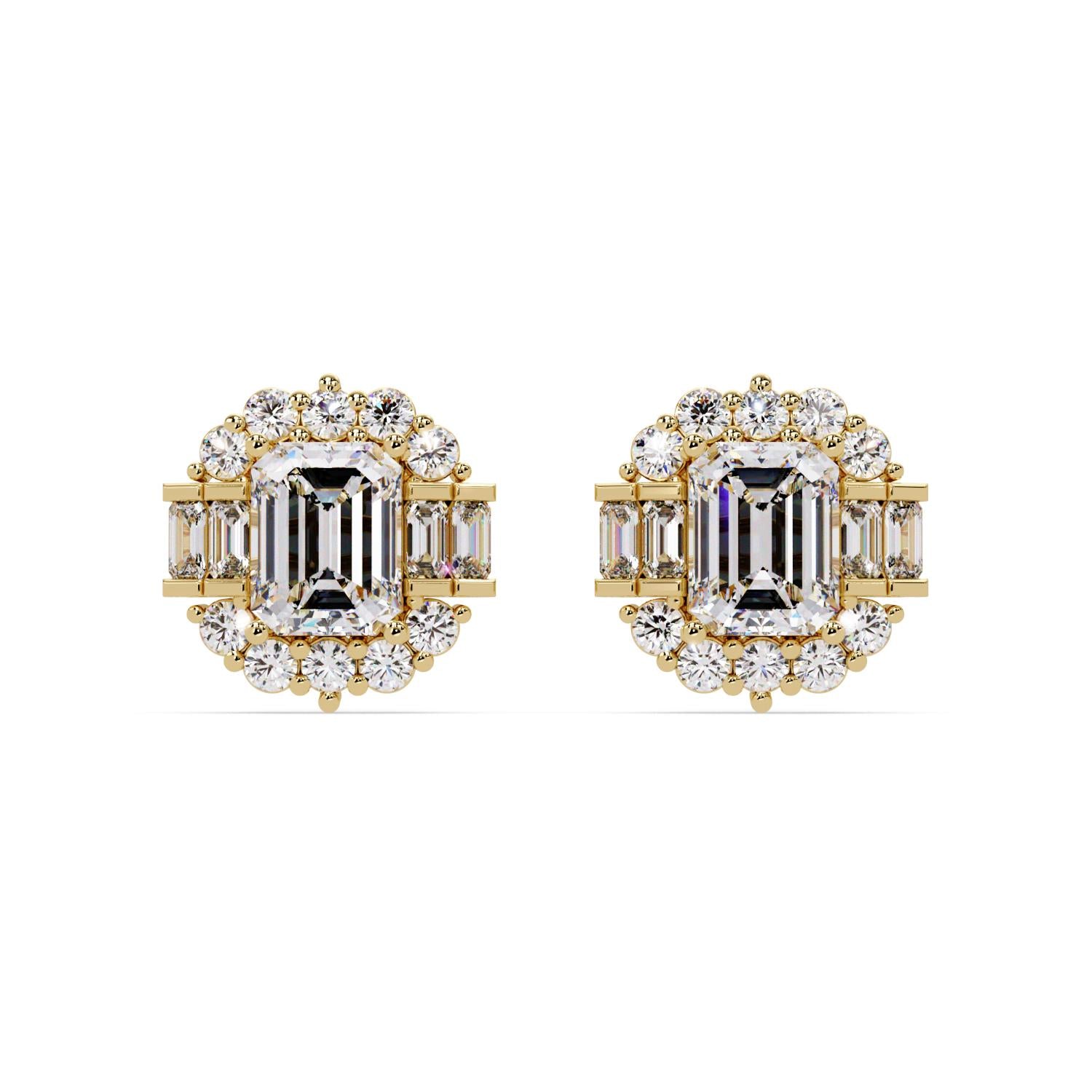 Octagon 7.15 Ct Lab-Grown Diamond Halo Baguette Statement Earrings - Sterling Silver